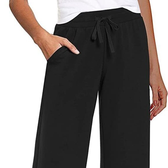 Reshe Women's Drawstring Loose Causal Lounge Pants Capri Yoga Pants Wide  Leg 